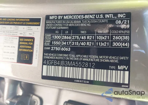 2021 Mercedes-Benz Gle 350 из США, поврежденный, VIN 4JGFB4JB3MA552812